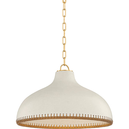 Southfields Pendant by Hudson Valley in aged brass, ceramic cream pebble. Made from ceramic in a unique style.
