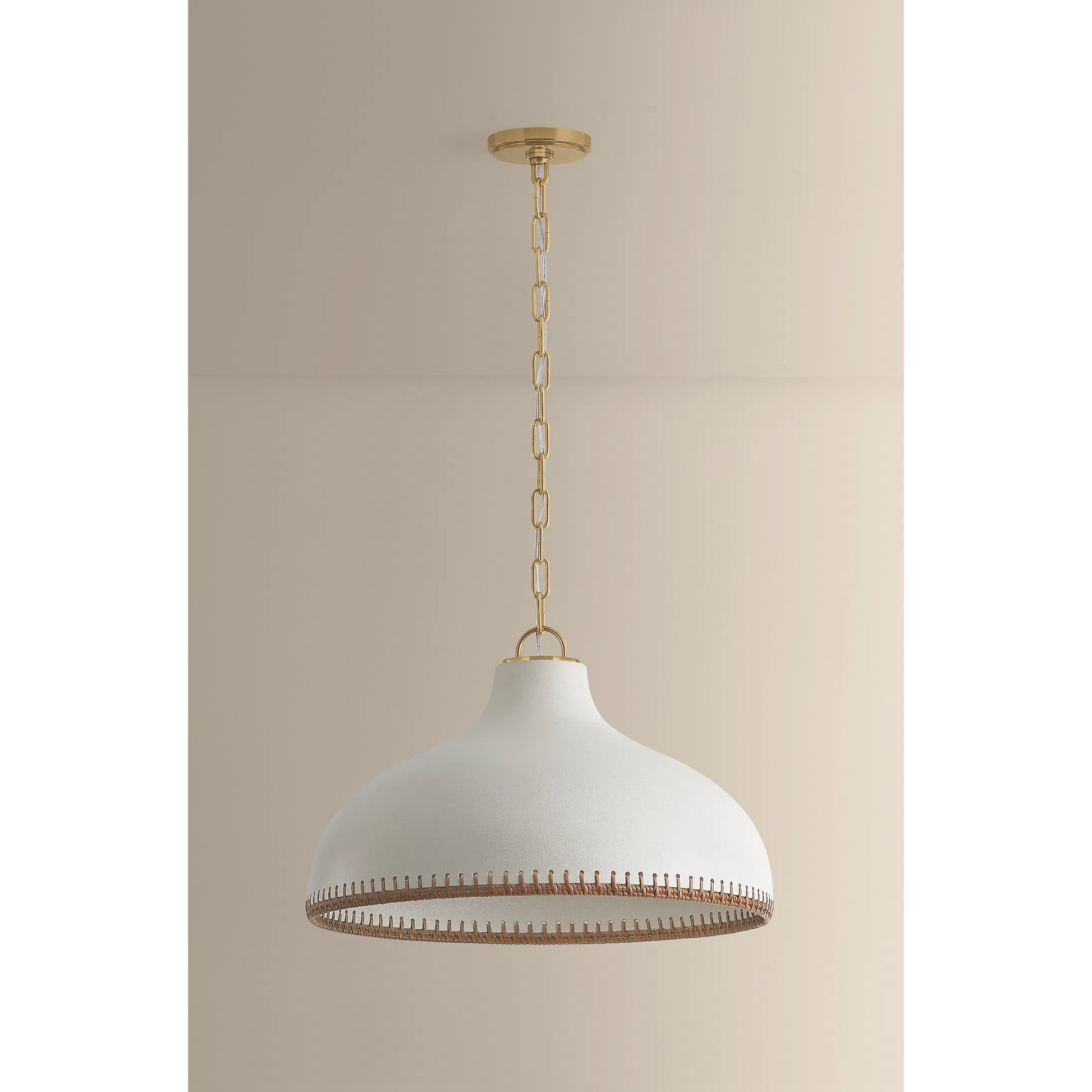 Southfields Pendant by Hudson Valley in aged brass, ceramic cream pebble. Made from ceramic in a unique style.