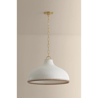 Southfields Pendant by Hudson Valley in aged brass, ceramic cream pebble. Made from ceramic in a unique style.
