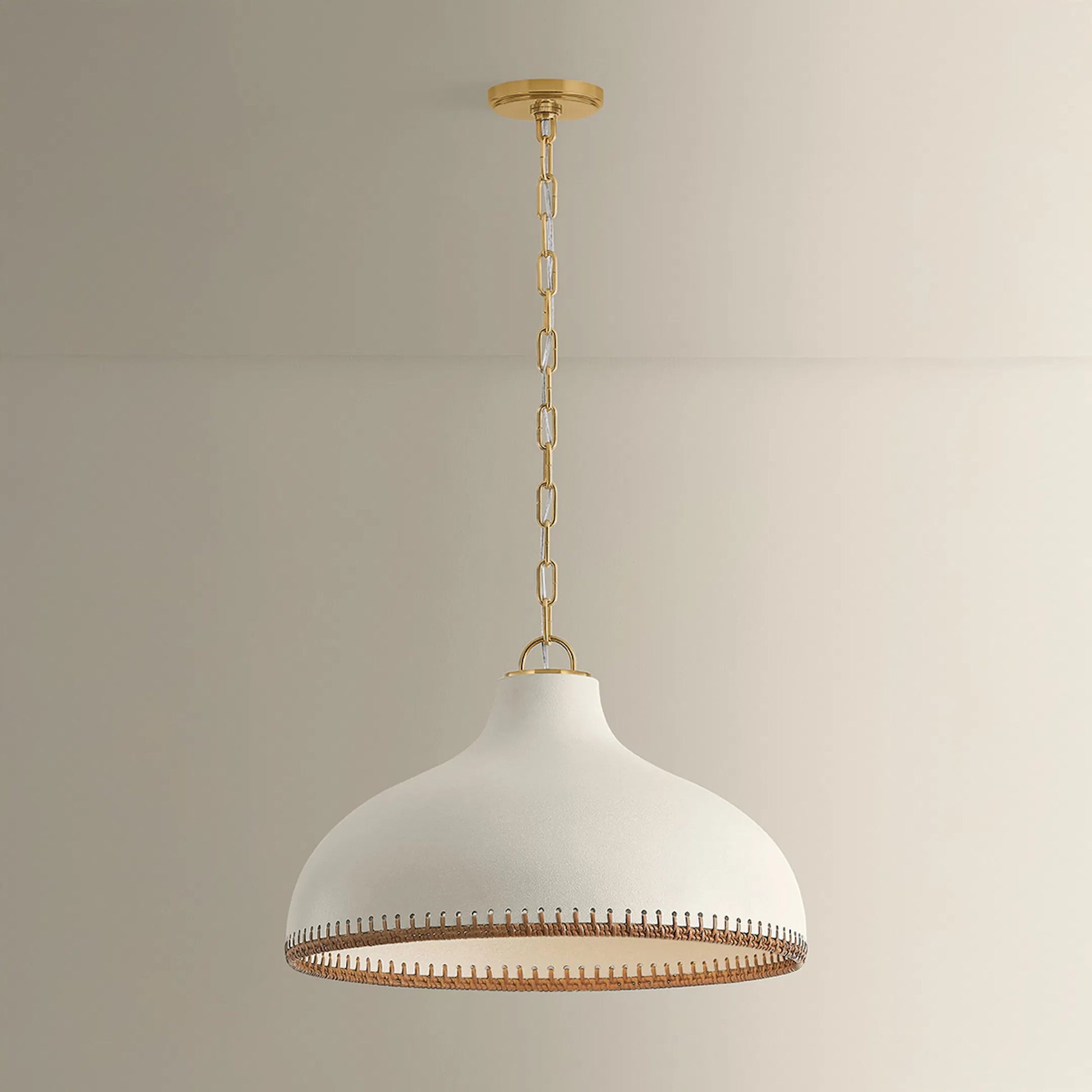 Southfields Pendant by Hudson Valley in aged brass, ceramic cream pebble. Made from ceramic in a unique style.