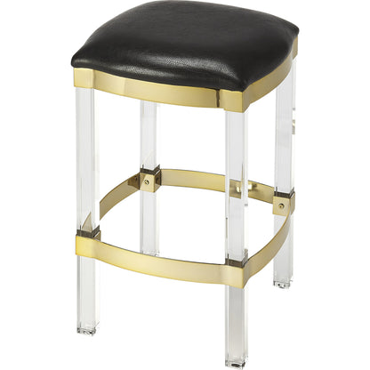 Jordan Leather Counter Stool by Butler Specialty Company. Made from leather, urethane foam (7 fr), acrylic, stainless steel in a modern style.