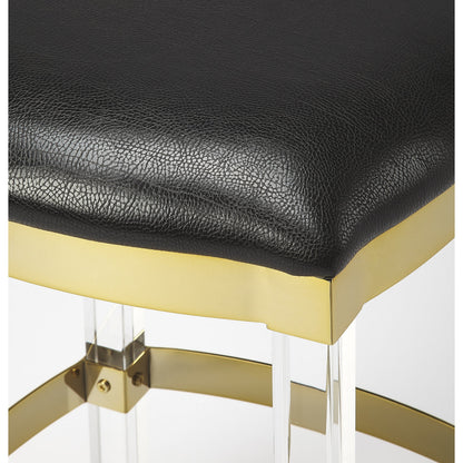 Jordan Leather Counter Stool by Butler Specialty Company. Made from leather, urethane foam (7 fr), acrylic, stainless steel in a modern style.