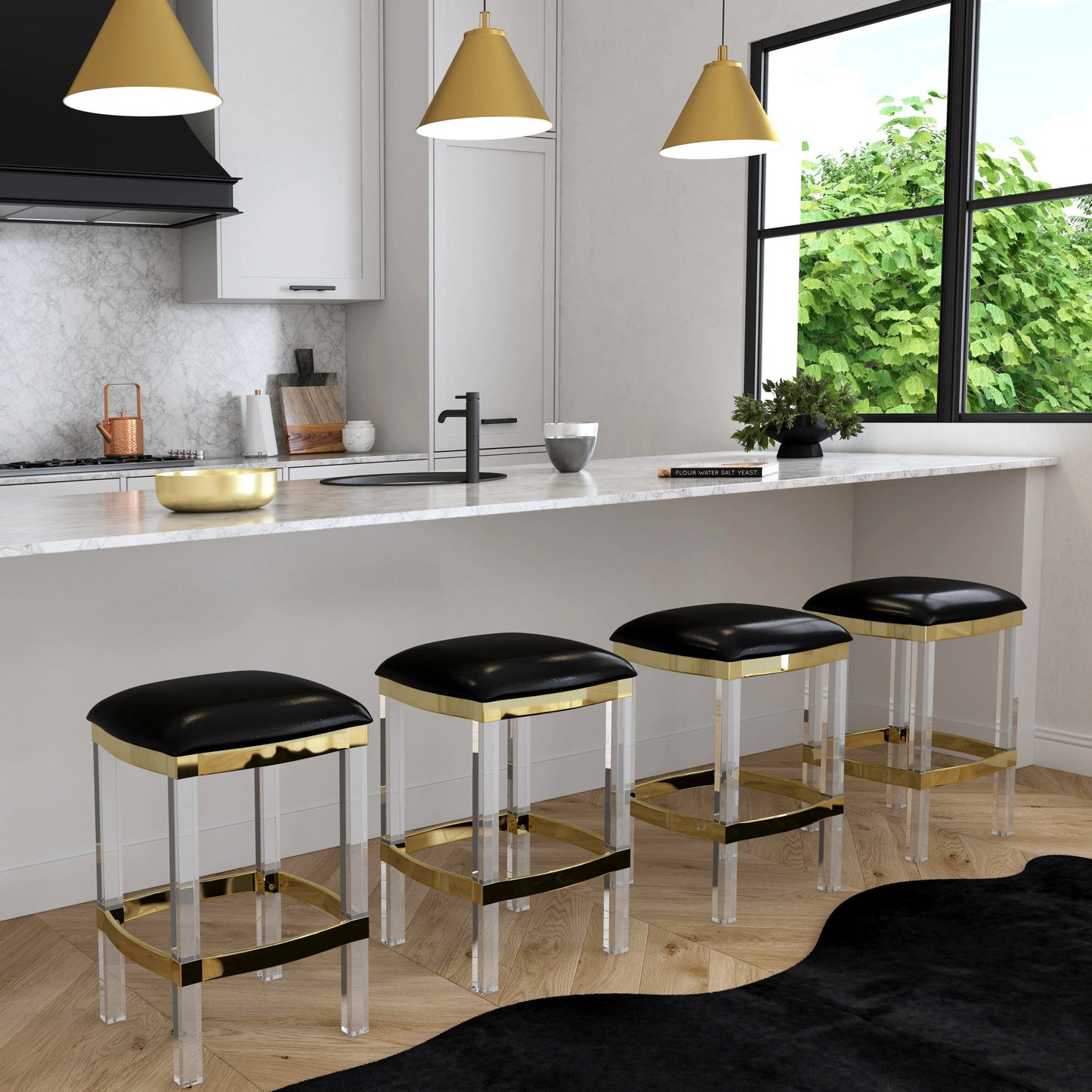 008 S-346262 | Lifestyle | Jordan Leather Counter Stool by Butler Specialty Company. Made from leather, urethane foam (7 fr), acrylic, stainless steel in a modern style.
