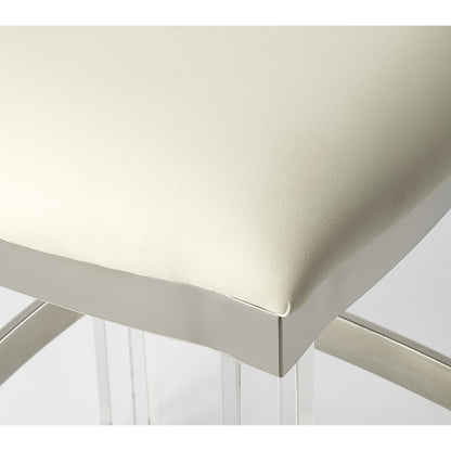 Jordan Leather Counter Stool by Butler Specialty Company. Made from leather, urethane foam (7 fr), acrylic, stainless steel in a modern style.