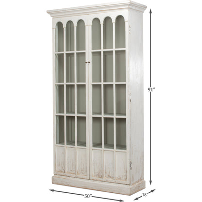 Glass Bookcase by Sarreid Ltd. in whitewash. Made from reclaimed pine in a modern style.