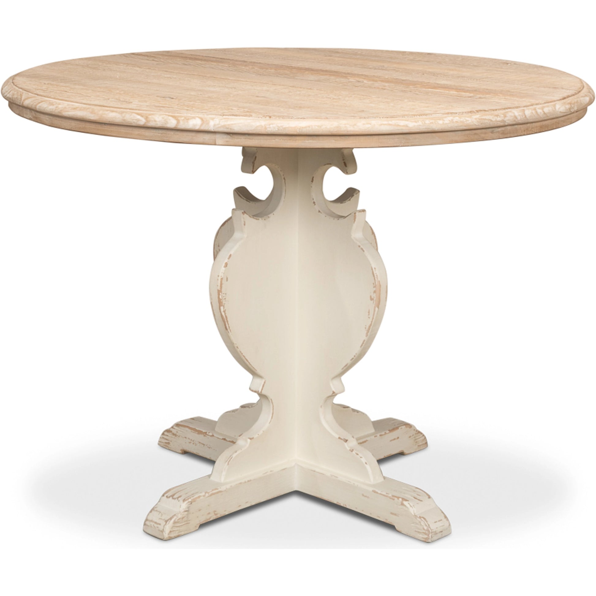 Looks Like an Antique Bistro Table by Sarreid Ltd. in antique white, natural top. Made from reclaimed pine in a traditional style.