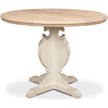 Looks Like an Antique Bistro Table by Sarreid Ltd. in antique white, natural top. Made from reclaimed pine in a traditional style.