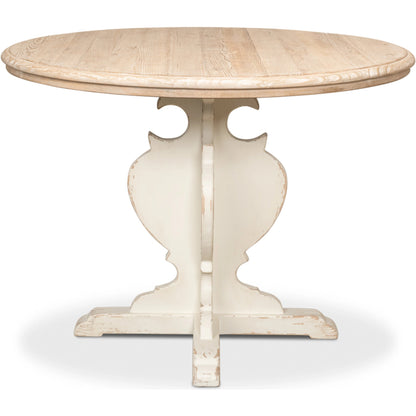 Looks Like an Antique Bistro Table by Sarreid Ltd. in antique white, natural top. Made from reclaimed pine in a traditional style.