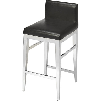 Kelsey Stainless Steel Faux Leather Counter Stool by Butler Specialty Company in black and black. Made from stainless steel, polyurethane faux leather, urethane foam (7 fr) in a modern style.