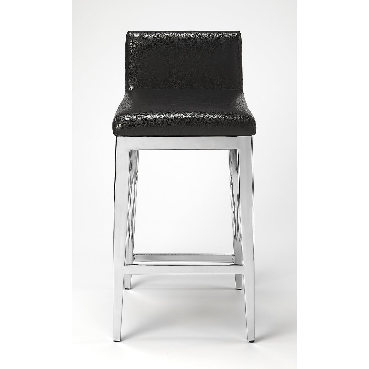 004 S-346270 | Additional Silo | Kelsey Stainless Steel Faux Leather Counter Stool by Butler Specialty Company in black and black. Made from stainless steel, polyurethane faux leather, urethane foam (7 fr) in a modern style.