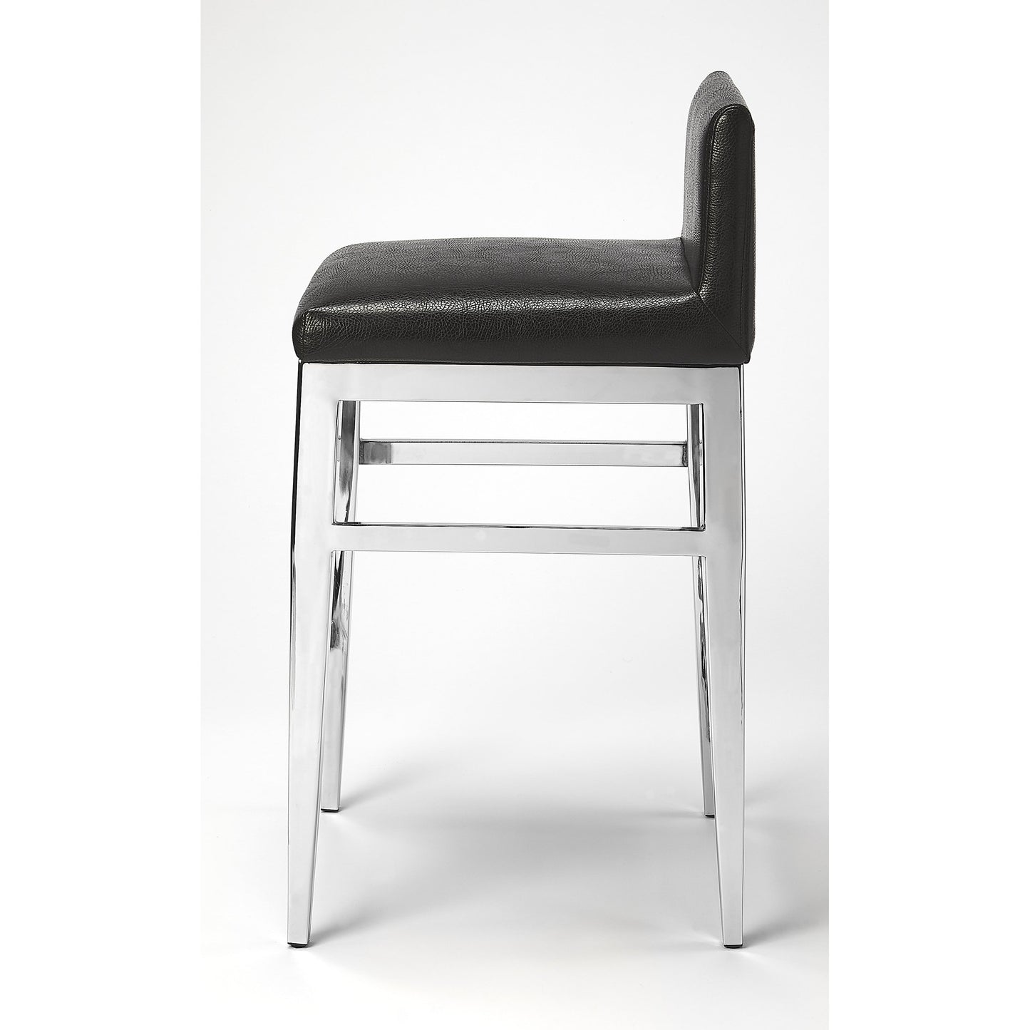 002 S-346270 | Additional Silo | Kelsey Stainless Steel Faux Leather Counter Stool by Butler Specialty Company in black and black. Made from stainless steel, polyurethane faux leather, urethane foam (7 fr) in a modern style.