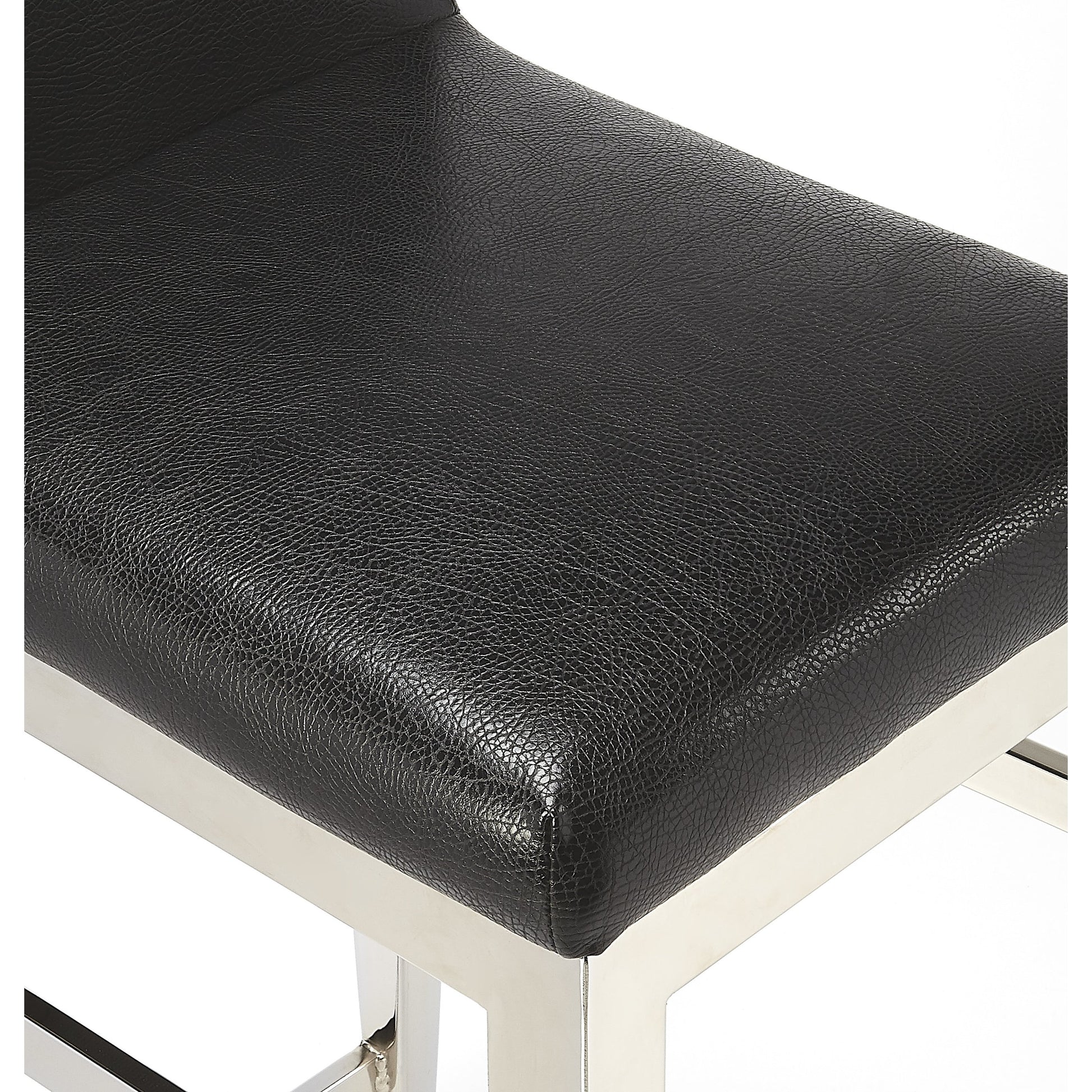 Kelsey Stainless Steel Faux Leather Counter Stool by Butler Specialty Company in black and black. Made from stainless steel, polyurethane faux leather, urethane foam (7 fr) in a modern style.