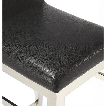 Kelsey Stainless Steel Faux Leather Counter Stool by Butler Specialty Company in black and black. Made from stainless steel, polyurethane faux leather, urethane foam (7 fr) in a modern style.