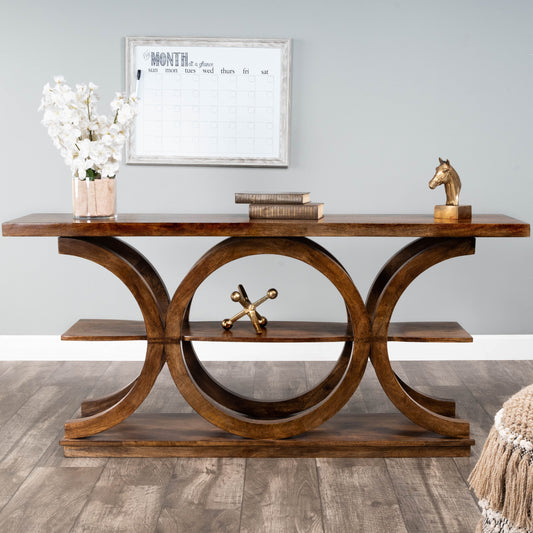 Stowe Rustic Console Table by Butler Specialty Company in medium brown and brown. Made from mango wood solids in a transitional style.