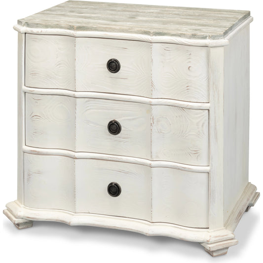 Courbee Bungalow Nightstand by Sarreid Ltd. in white, moonskin. Made from pine, iron hardware in a cottage & farmhouse style.