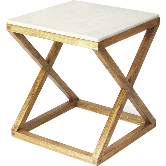 Braylon Marble & Wood End Table by Butler Specialty Company in natural wood and natural mango. Made from mango wood solids, mdf, white marble in a transitional style.