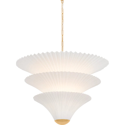 Belluno Chandelier by Corbett in vintage gold leaf. Made from unique in a transitional style.