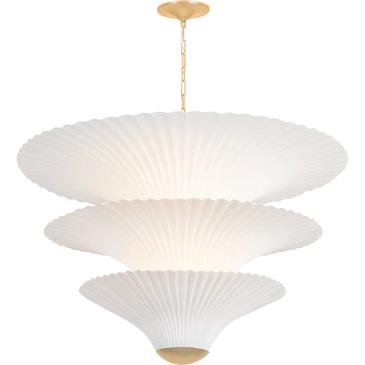 Belluno Chandelier by Corbett in vintage gold leaf. Made from unique in a transitional style.