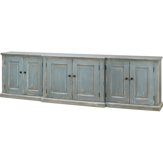 San Marco Credenza by Sarreid Ltd. in blue, grey. Made from russian pine in a cottage & farmhouse style.