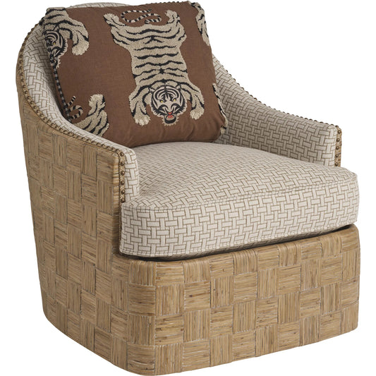 001 SI-2540434 | Primary Silo | Hamlin Swivel Chair by Barclay Butera in beige, tan and tan. Made from mahogany, fabric in a unique style.