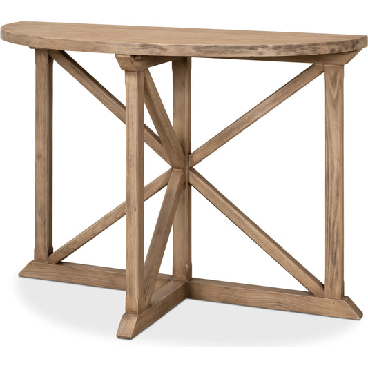 Gregorio Vineyards Half Moon Console by Sarreid Ltd. in flaky pine. Made from pine in a modern style.