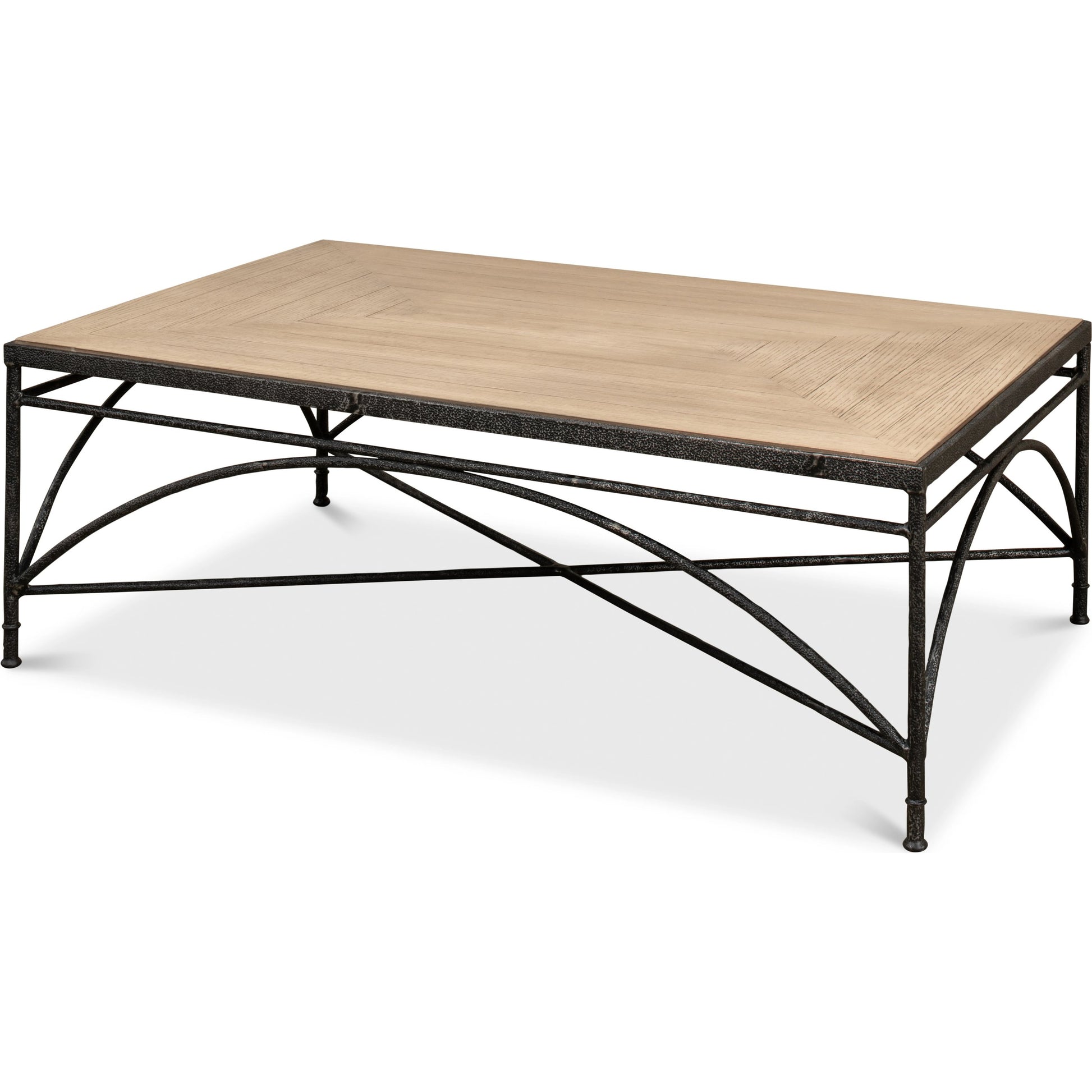 Vineyards Cocktail Table by Sarreid Ltd. in flaky pine. Made from pine veneer, cast iron in a modern style.