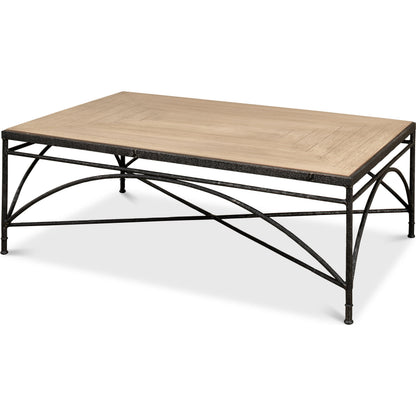 Vineyards Cocktail Table by Sarreid Ltd. in flaky pine. Made from pine veneer, cast iron in a modern style.