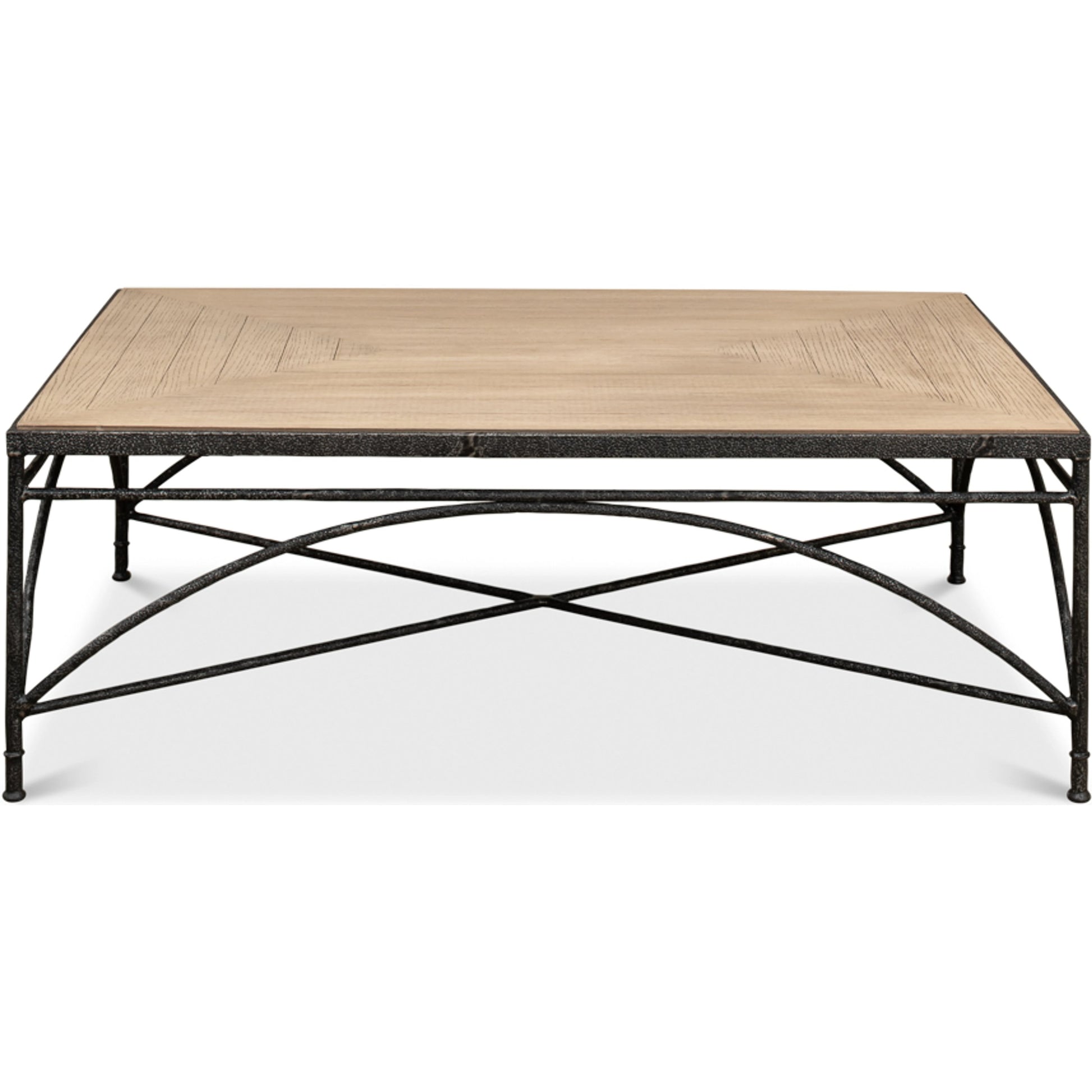 Vineyards Cocktail Table by Sarreid Ltd. in flaky pine. Made from pine veneer, cast iron in a modern style.