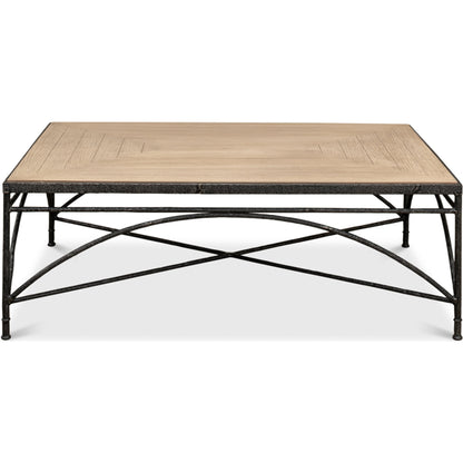Vineyards Cocktail Table by Sarreid Ltd. in flaky pine. Made from pine veneer, cast iron in a modern style.
