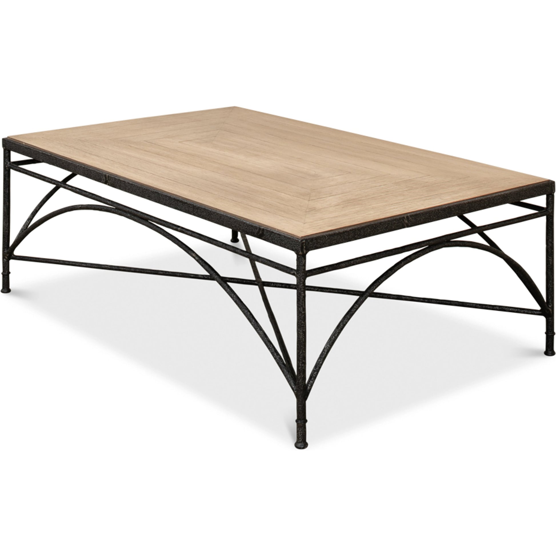 Vineyards Cocktail Table by Sarreid Ltd. in flaky pine. Made from pine veneer, cast iron in a modern style.