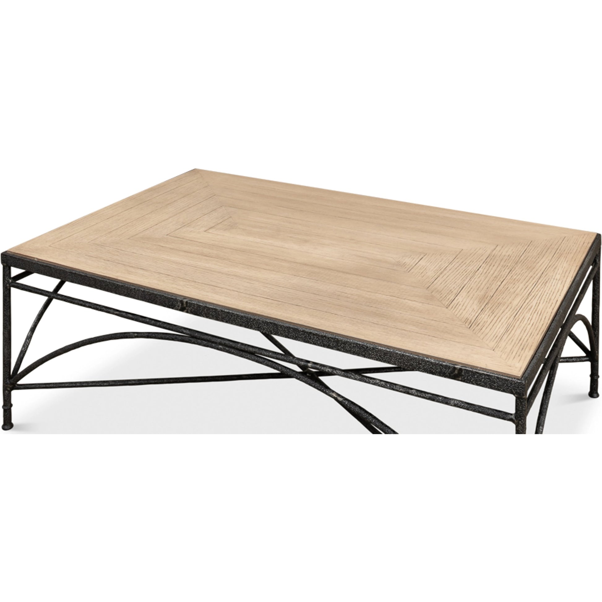 Vineyards Cocktail Table by Sarreid Ltd. in flaky pine. Made from pine veneer, cast iron in a modern style.