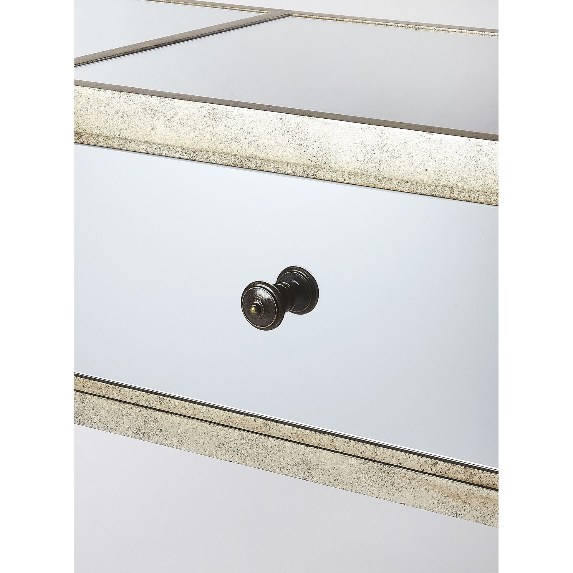 Hayworth Ed Console Table by Butler Specialty Company in silver and mirror. Made from mirror glass, birch wood, zinc metal hardware in a traditional style.