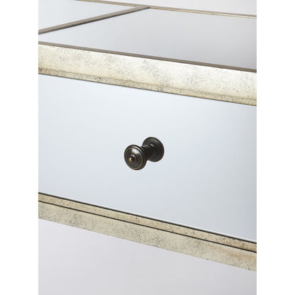 Hayworth Ed Console Table by Butler Specialty Company in silver and mirror. Made from mirror glass, birch wood, zinc metal hardware in a traditional style.