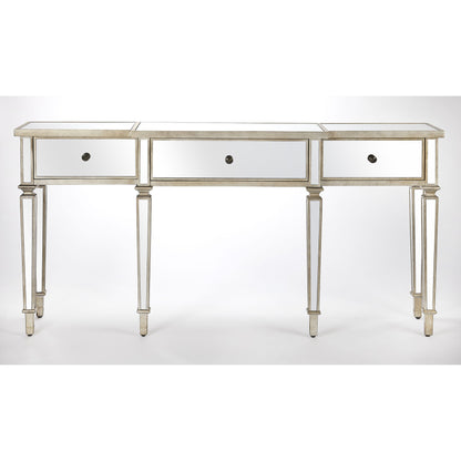 Hayworth Ed Console Table by Butler Specialty Company in silver and mirror. Made from mirror glass, birch wood, zinc metal hardware in a traditional style.