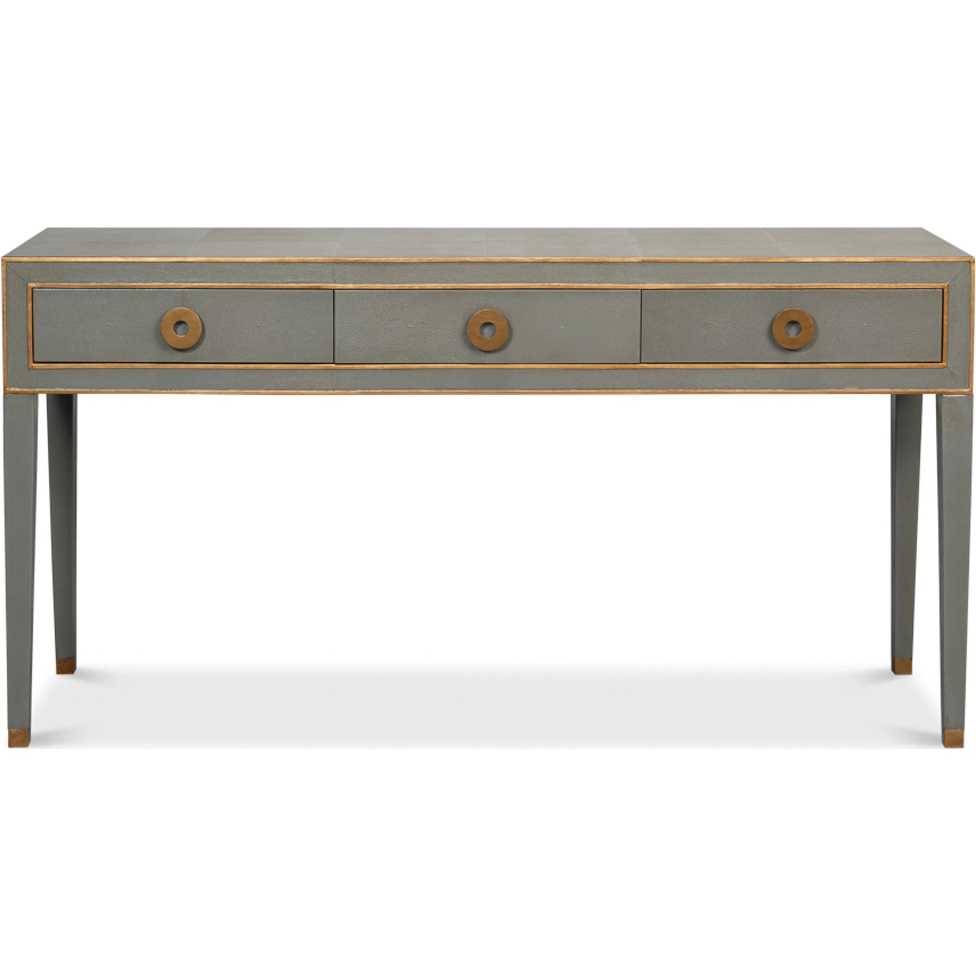 Gabriella Console by Sarreid Ltd. in storm grey. Made from wood, embossed shagreen leather in a modern style.