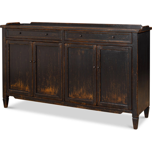 Madigan Sideboard by Sarreid Ltd. in antique black. Made from reclaimed wood in a traditional style.