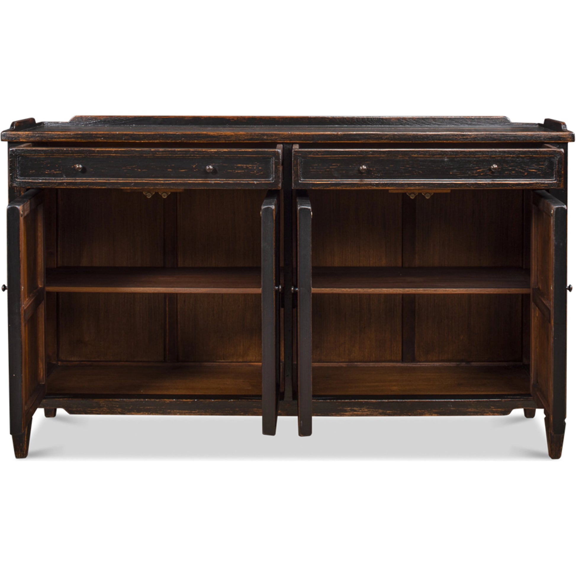 Madigan Sideboard by Sarreid Ltd. in antique black. Made from reclaimed wood in a traditional style.