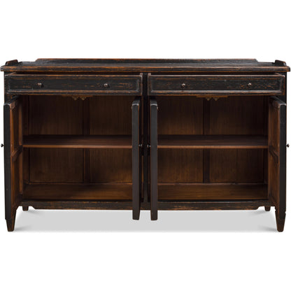 Madigan Sideboard by Sarreid Ltd. in antique black. Made from reclaimed wood in a traditional style.