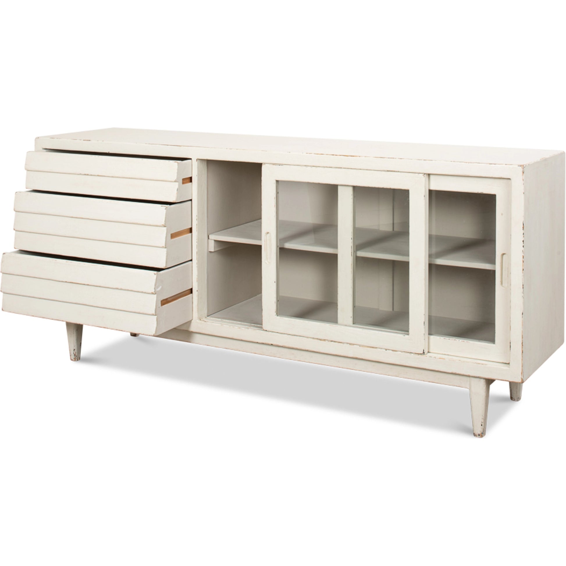 Reese Sideboard by Sarreid Ltd. in antique white. Made from pine in a modern style.