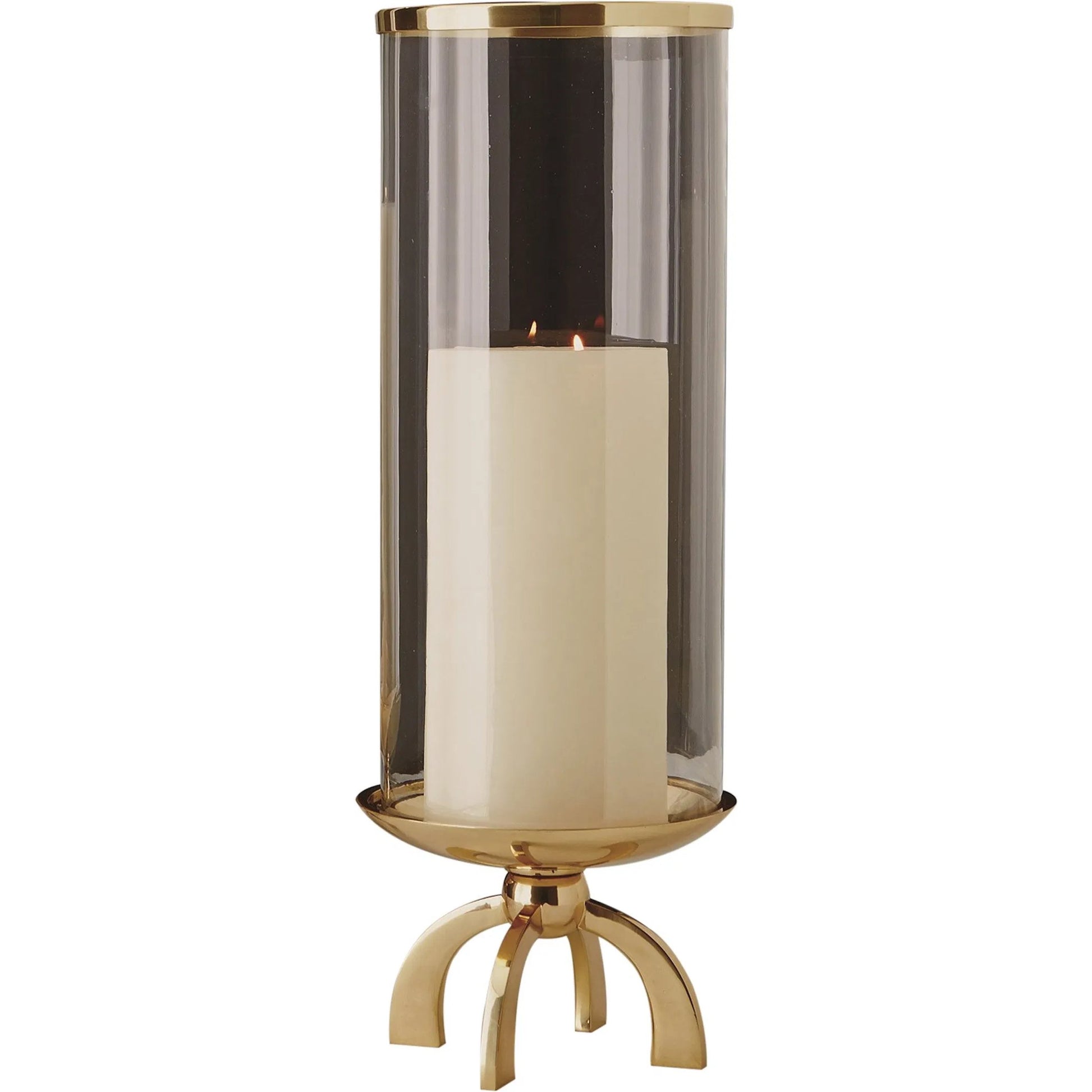 Quad Base Hurricane by Global Views in brass. Made from brass, glass in a transitional style.