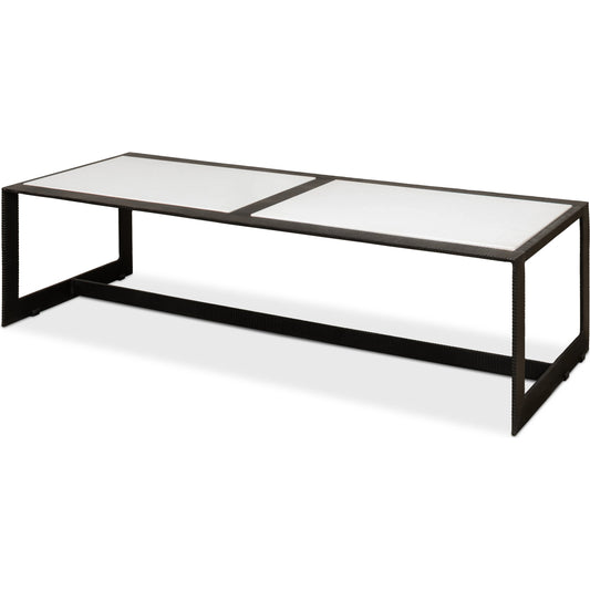 Ridged Iron Rectangular Coffee Table by Sarreid Ltd. in white and black. Made from iron, marble in a modern style.