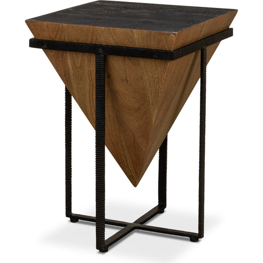 Hardy Inverted Obelisk Table by Sarreid Ltd. in wire brushed wheat. Made from acacia wood, iron in a modern style.