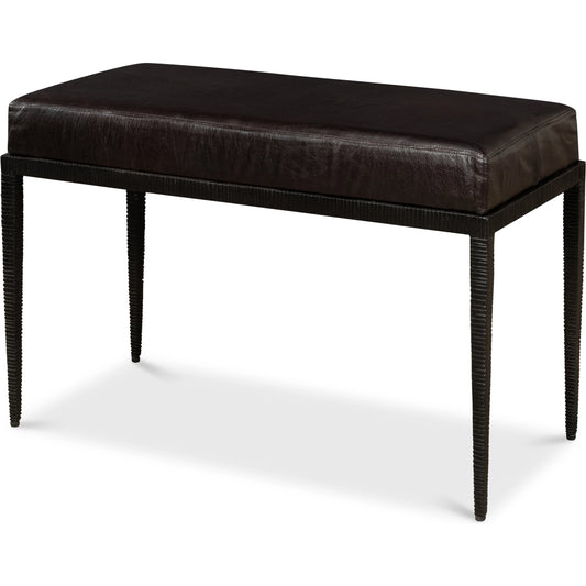 Duke Ridged Iron Bench by Sarreid Ltd. in black. Made from iron, leather in a transitional style.