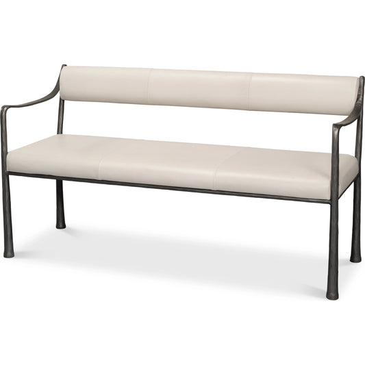 Eliana Bench by Sarreid Ltd. in napa off white leather and gunmetal. Made from iron, leather in a modern style.