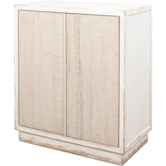 Stefano Two Door Commode by Sarreid Ltd. in antique white, weathered doors. Made from pine in a modern style.