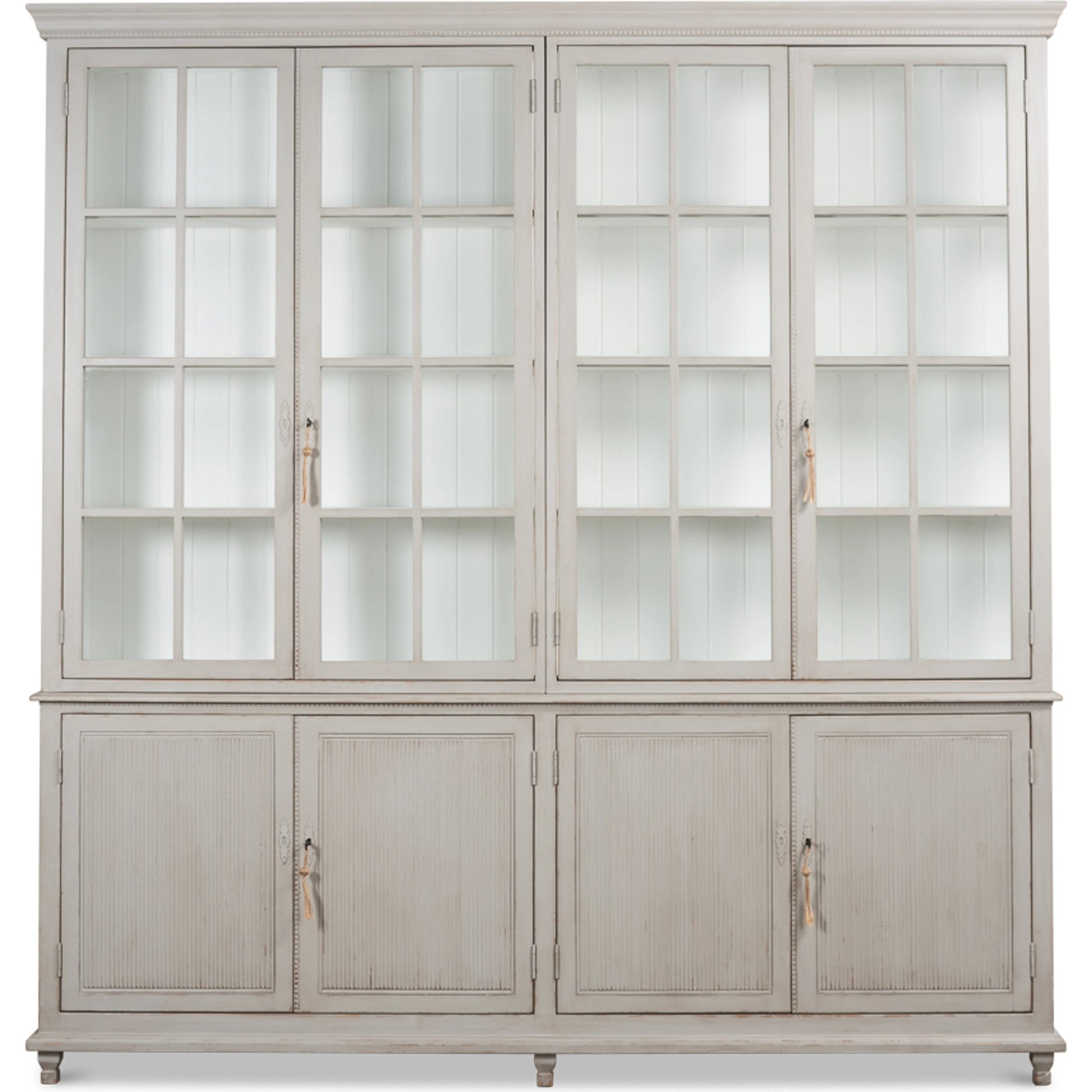 Harper Glass Front Bookcase by Sarreid Ltd. in soft grey. Made from pine, glass in a modern style.