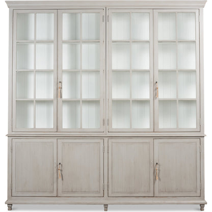 Harper Glass Front Bookcase by Sarreid Ltd. in soft grey. Made from pine, glass in a modern style.