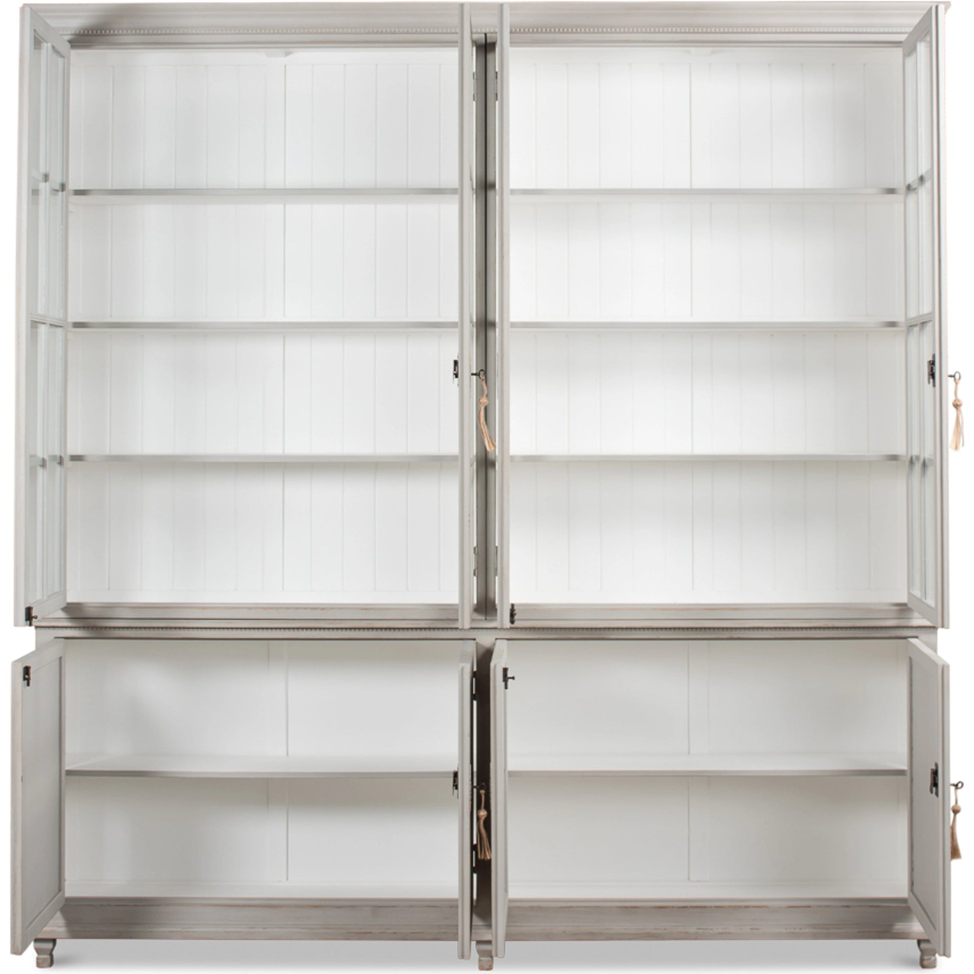 Harper Glass Front Bookcase by Sarreid Ltd. in soft grey. Made from pine, glass in a modern style.