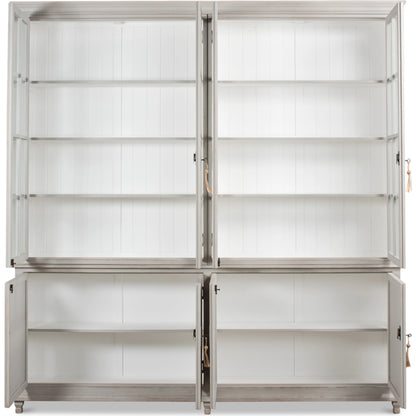 Harper Glass Front Bookcase by Sarreid Ltd. in soft grey. Made from pine, glass in a modern style.