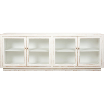 Connor Glass Front Sideboard by Sarreid Ltd. in antique white. Made from pine glass in a unique style.